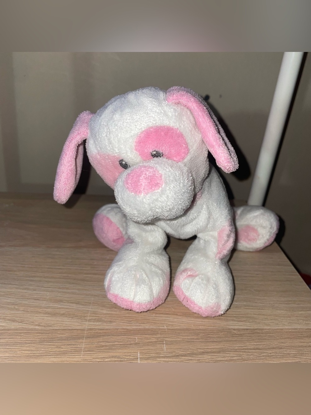 TyLux Pink and White Polka Dot Puppy Dog Plush Pluffies Baby Stuffed Animal 8"